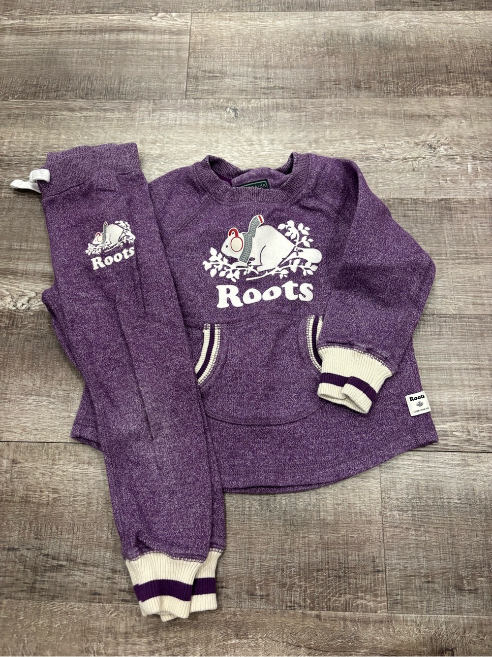 Roots Kids Purple Sweatshirt and Jogger Set with Cream Trim